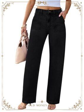 High Waist Stretch Wide Leg Cargo Jeans Women